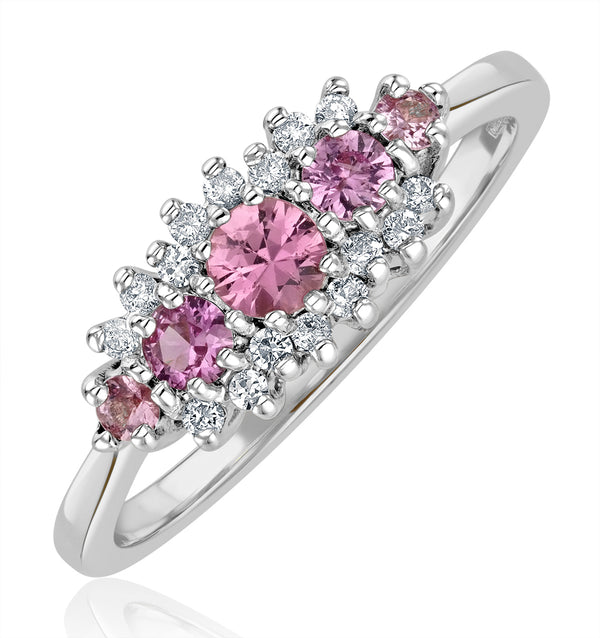 Pink Sapphire and 0.12ct Diamond Ring 9K White Gold
